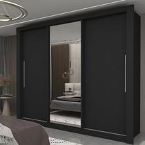 Guarda-Roupa Casal 3 Portas 1 Porta Espelhada Milão 100% MDF Yescasa Preto