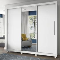Guarda Roupa Casal 3 Portas 1 Porta Espelho Kit Pé Royale Branco - Gelius
