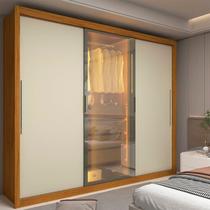 Guarda-Roupa Casal 3 Portas 1 Porta Reflecta com LED 100% MDF Royale Marrom/Marrome/Off White Guarda-Roupa Casal 3 Portas 1 Porta Reflecta com LED 100% MDF Royale Marrom/Marrome/Off White