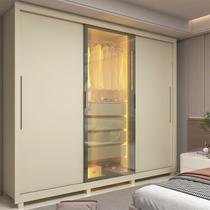Guarda-Roupa Casal 3 Portas 1 Porta Reflecta com LED com Pés 100% MDF Royale Off White Guarda-Roupa Casal 3 Portas 1 Porta Reflecta com LED com Pés 100% MDF Royale Off White
