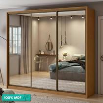 Guarda-Roupa Casal 3 Portas 100%Mdf C/Espelho 6 Gavetas 13 Nichos Spazio Super Glass Lopas Amendoa Clean