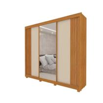 Guarda Roupa Casal 3 Portas 4 Gavetas com Espelho Santorini Naturale e Off White