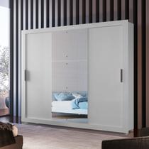 Guarda Roupa Casal 3 Portas 4 Gavetas MDF com Pés e Espelho Betha