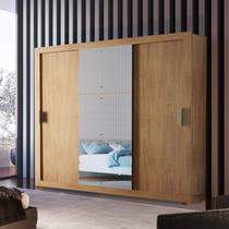 Guarda Roupa Casal 3 Portas 4 Gavetas MDF com Pés e Espelho Betha