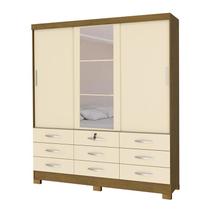 Guarda Roupa Casal 3 Portas 9 Gaveta Noce Perola Com Espelho Guarda Roupa Casal 3 Portas 9 Gaveta Noce Perola Com Espelho
