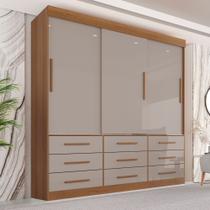 Guarda Roupa Casal 3 Portas 9 Gavetas Luana Off White/Cinamomo/Off-White