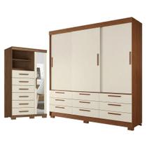 Guarda Roupa Casal 3 Portas 9 Gavetas Morretes e Cômoda Marabá com Espelho e Pés Jatobá Areia - Santos Andirá Guarda Roupa Casal 3 Portas 9 Gavetas Morretes e Cômoda Marabá com Espelho e Pés Jatobá Areia - Santos Andirá