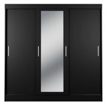 Guarda Roupa Casal 3 Portas c/ Espelho Vittorio 172cm Preto