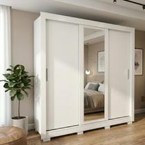 Guarda Roupa Casal 3 Portas com espelho Atlas com pés Branco Guarda Roupa Casal 3 Portas com espelho Atlas com pés Branco