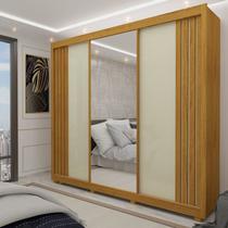 Guarda-roupa Casal 3 Portas com Espelho com Pés Santorini Ripado 100% MDF Guarda-roupa Casal 3 Portas com Espelho com Pés Santorini Ripado 100% MDF