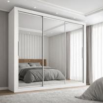 Guarda-Roupa Casal 3 Portas com Espelho e 4 Gavetas 185,5cm Viena Yescasa Branco Guarda-Roupa Casal 3 Portas com Espelho e 4 Gavetas 185,5cm Viena Yescasa Branco