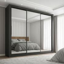 Guarda-Roupa Casal 3 Portas com Espelho e 4 Gavetas 185,5cm Viena Yescasa Preto Guarda-Roupa Casal 3 Portas com Espelho e 4 Gavetas 185,5cm Viena Yescasa Preto