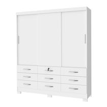Guarda Roupa Casal 3 Portas Correr 9 Gavetas MDP Branco Guarda Roupa Casal 3 Portas Correr 9 Gavetas MDP Branco