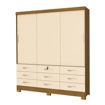 Guarda Roupa Casal 3 Portas Correr 9 Gavetas Noce Perola Guarda Roupa Casal 3 Portas Correr 9 Gavetas Noce Perola