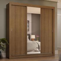 Guarda-roupa Casal 3 Portas Correr Espelho 4 Gavetas Rustic