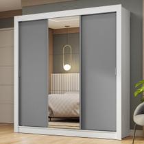 Guarda-roupa Casal 3 Portas Correr Espelho Branco/cinza