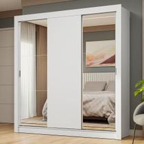 Guarda-roupa Casal 3 Portas Correr Espelhos Branco Nobre