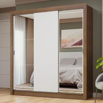Guarda-roupa Casal 3 Portas Correr Espelhos Rustic/branco