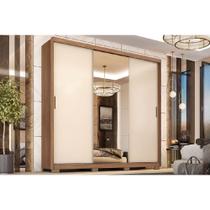 Guarda Roupa Casal 3 Portas de Correr (1 c/ Espelho) e 2 Gavetas c/ Pés Dalila Flex Amêndola/Amêndola ou Off white - Demóbile