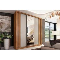 Guarda Roupa Casal 3 Portas de Correr (1 c/ Espelho) e 2 Gavetas Moema Flex Amêndola/Nude ou Preto - Demóbile