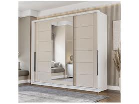Guarda Roupa Casal 3 Portas de Correr (1 c/ espelho) e 4 Gavetas Lisboa Branco/Creme - Politorno Guarda Roupa Casal 3 Portas de Correr (1 c/ espelho) e 4 Gavetas Lisboa Branco/Creme - Politorno