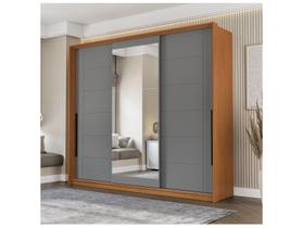 Guarda Roupa Casal 3 Portas de Correr (1 c/ espelho) e 4 Gavetas Lisboa Freijo/Cinza - Politorno Guarda Roupa Casal 3 Portas de Correr (1 c/ espelho) e 4 Gavetas Lisboa Freijo/Cinza - Politorno