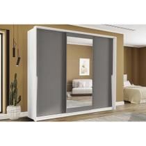 Guarda Roupa Casal 3 Portas de Correr (1 c/ espelho) e 4 Gavetas Porto Branco/Cinza - Politorno