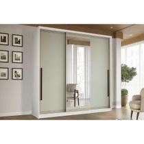 Guarda Roupa Casal 3 Portas de Correr (1 c/ espelho) e 4 Gavetas Valência Branco/Verde - Politorno