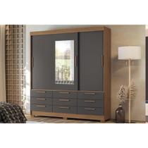 Guarda Roupa Casal 3 Portas de Correr (1 c/ Espelho) e 9 Gavetas c/ Pés Morretes 3.9 Jatobá/Grafite - Santos Andirá Guarda Roupa Casal 3 Portas de Correr (1 c/ Espelho) e 9 Gavetas c/ Pés Morretes 3.9 Jatobá/Grafite - Santos Andirá