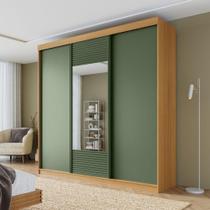 Guarda-roupa Casal 3 Portas de Correr 1 Porta com Espelho Samambaia Cabecasa Madeiramadeira Carvalho/Verde