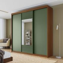 Guarda-roupa Casal 3 Portas de Correr 1 Porta com Espelho Samambaia Cabecasa Madeiramadeira Freijó/Verde