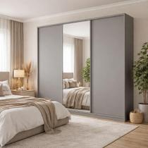 Guarda Roupa Casal 3 Portas de Correr 260cm com Espelho MDF Guarda Roupa Casal 3 Portas de Correr 260cm com Espelho MDF