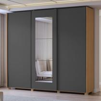 Guarda Roupa Casal 3 Portas de Correr 4 Gavetas Espelho e Pés 260cm CB01T582 Kappesberg