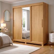 Guarda-Roupa Casal 3 Portas de Correr 4 Gavetas Flex com Pés e Espelho MDF Melissa Marrom/Cinamomo