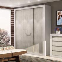 Guarda-Roupa Casal 3 Portas de Correr 4 Gavetas News Bege/Branco/Fresno