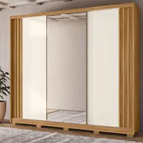 Guarda-roupa Casal 3 Portas de Correr 6 Gavetas com Espelho e Pés Arizona