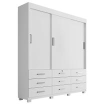 Guarda Roupa Casal 3 Portas de Correr 9 Gavetas Itapema ll Branco Fosco - Saga Decor