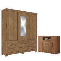 Guarda Roupa Casal 3 Portas de Correr 9 Gavetas Morretes com Espelho e Cômoda Havana Master com Rodizio Jatobá - Santos Andirá Guarda Roupa Casal 3 Portas de Correr 9 Gavetas Morretes com Espelho e Cômoda Havana Master com Rodizio Jatobá - Santos Andirá