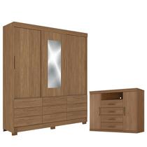Guarda Roupa Casal 3 Portas de Correr 9 Gavetas Morretes com Espelho e Cômoda Havana Master Jatobá - Santos Andirá Guarda Roupa Casal 3 Portas de Correr 9 Gavetas Morretes com Espelho e Cômoda Havana Master Jatobá - Santos Andirá