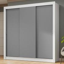 Guarda-Roupa Casal 3 Portas de Correr Branco/Cinza Nobre Madesa Guarda-Roupa Casal 3 Portas de Correr Branco/Cinza Nobre Madesa