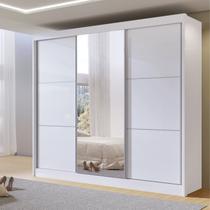 Guarda-Roupa Casal 3 Portas de Correr com Espelho 100 % MDF Cristal Branco Guarda-Roupa Casal 3 Portas de Correr com Espelho 100 % MDF Cristal Branco
