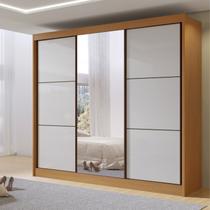 Guarda-Roupa Casal 3 Portas de Correr com Espelho 100 % MDF Cristal Marrom/Cinamomo/Off White Guarda-Roupa Casal 3 Portas de Correr com Espelho 100 % MDF Cristal Marrom/Cinamomo/Off White