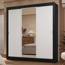 Guarda-Roupa Casal 3 Portas de Correr com Espelho 2 Gavetas Preto/Branco Sublime Madesa