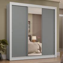 Guarda-Roupa Casal 3 Portas de Correr com Espelho 4 Gavetas Branco/Cinza Sublime Plus Madesa