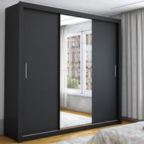 Guarda-Roupa Casal 3 Portas de Correr com Espelho 4 Gavetas Isabela Luxo Preto - Carioca Móveis