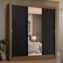 Guarda-Roupa Casal 3 Portas de Correr com Espelho 4 Gavetas Rustic/Preto Sublime Plus Madesa Guarda-Roupa Casal 3 Portas de Correr com Espelho 4 Gavetas Rustic/Preto Sublime Plus Madesa