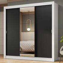 Guarda-Roupa Casal 3 Portas de Correr com Espelho Branco/Preto Nobre Madesa Guarda-Roupa Casal 3 Portas de Correr com Espelho Branco/Preto Nobre Madesa