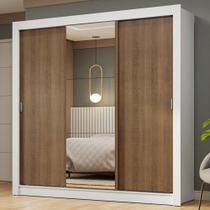 Guarda-Roupa Casal 3 Portas de Correr com Espelho Branco/Rustic Nobre Madesa Guarda-Roupa Casal 3 Portas de Correr com Espelho Branco/Rustic Nobre Madesa