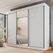 Guarda Roupa Casal 3 Portas de Correr com Espelho Central 6 Gavetas Garibaldi 100% MDF Branco/Neve Guarda Roupa Casal 3 Portas de Correr com Espelho Central 6 Gavetas Garibaldi 100% MDF Branco/Neve