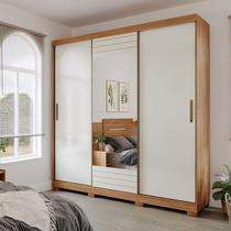 Guarda-Roupa Casal 3 Portas de Correr com Espelho e Pés 199cm 100% MDF Roma Espresso Móveis Bege/Cinamomo/Off White Guarda-Roupa Casal 3 Portas de Correr com Espelho e Pés 199cm 100% MDF Roma Espresso Móveis Bege/Cinamomo/Off White